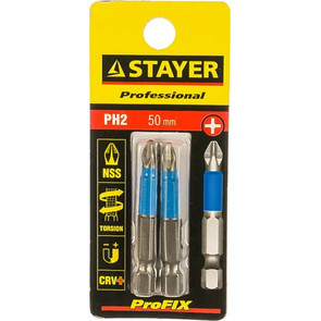 биты STAYER PROFI, Е1/4, РН2, 50мм, уп. 2шт