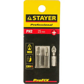 биты STAYER PROFI, С1/4, РН2, 25мм, уп. 2шт