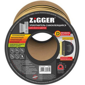 уплотнитель ZIGGER D 12*10мм, белый 50м /6шт